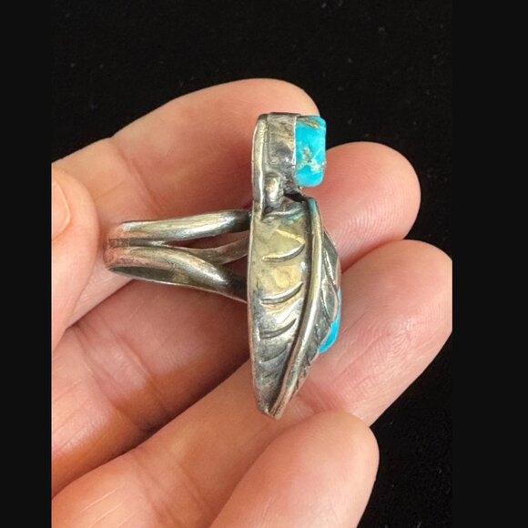 Vintage Sterling Silver Turquoise Feather Ring w/2 Natural Stones – 19g - Picture 6 of 6